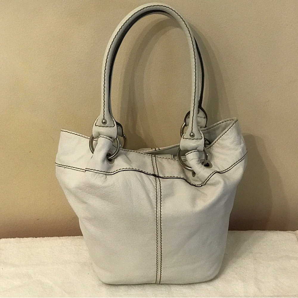 Cole Haan White Pebble Leather Tote Bag
